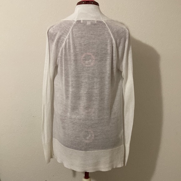 Loft white light long stylish Cardigan no buttons SZ Small 55% Ramie 45% viscose - Picture 2 of 6